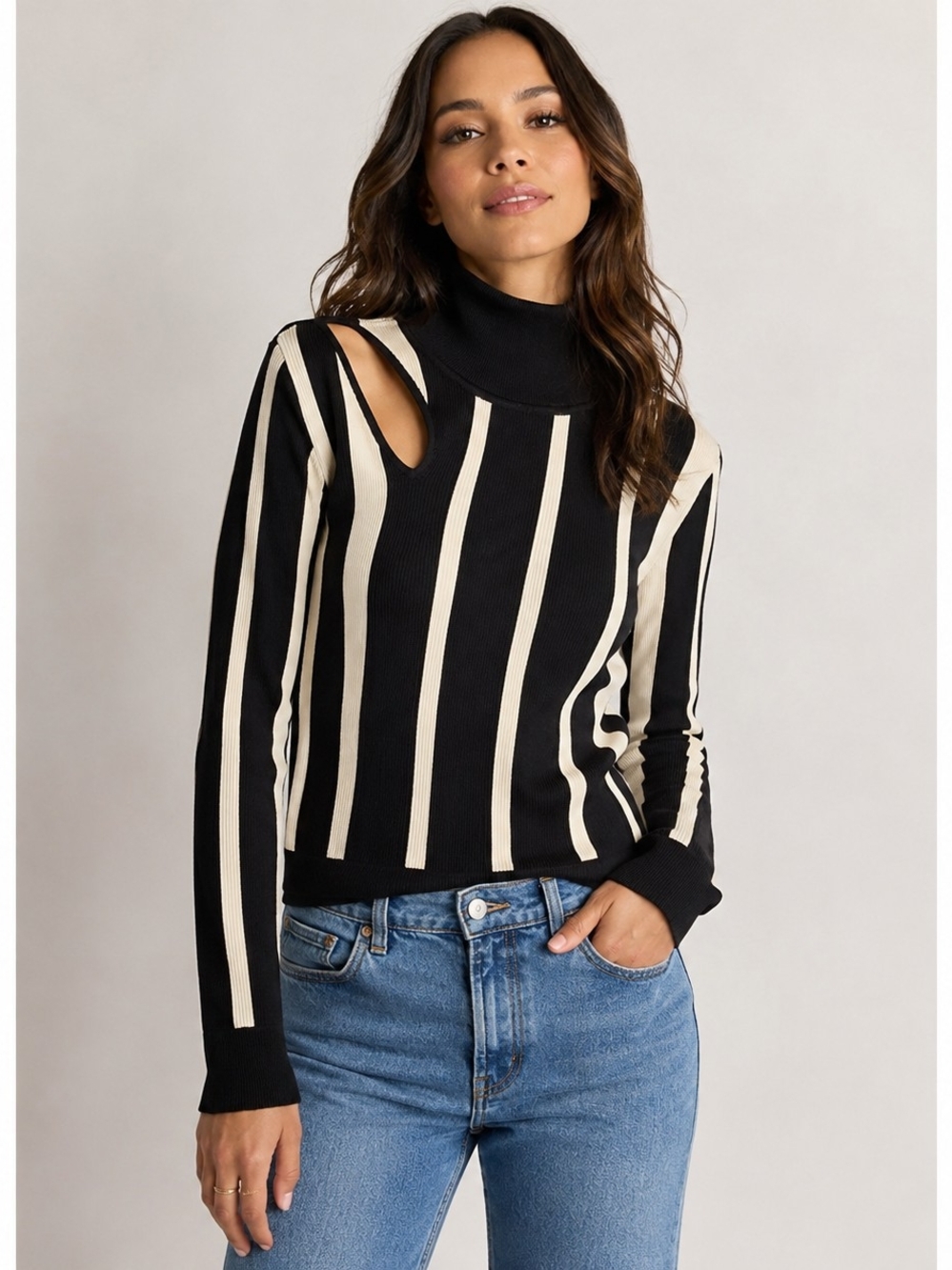 Gabrielle Union New York & Company Striped Mock Neck Sweater NWT Small